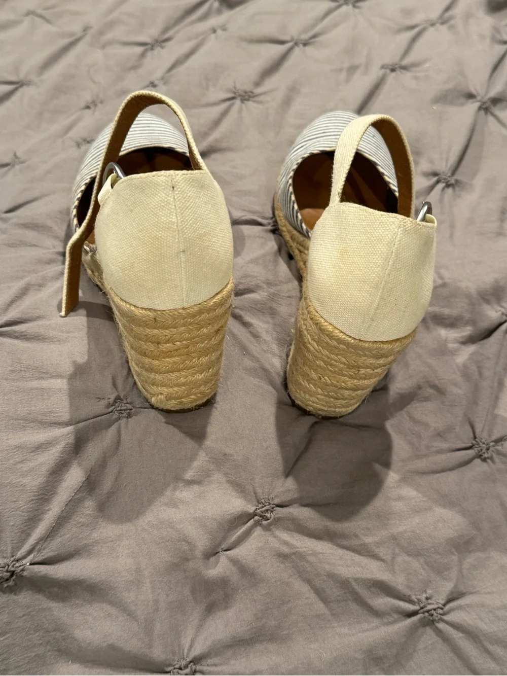 Susina 8 M, Striped Canvas Espadrille Wedge Sandals in Navy and White